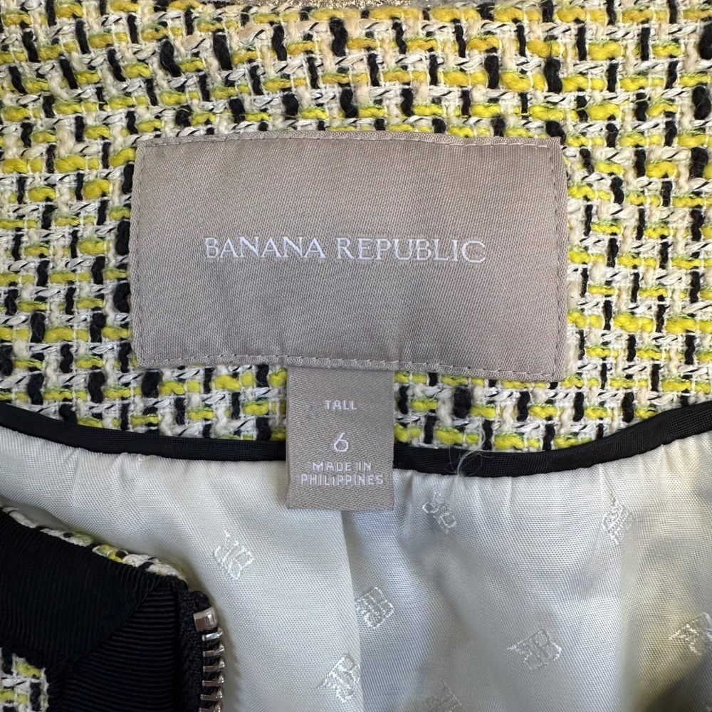 BANANA REPUBLIC TALL Yellow Black & White Tweed Zip Front Blazer Jacket | 6 Tall - Picture 9 of 13